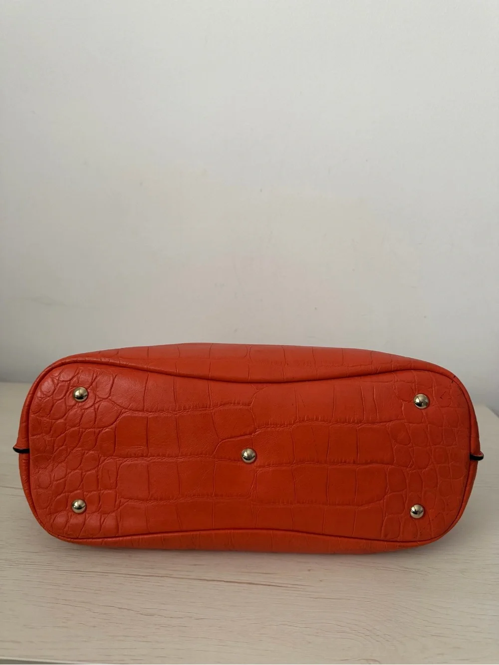 MCM Orange Croc-Embossed Top-Handle Satchel